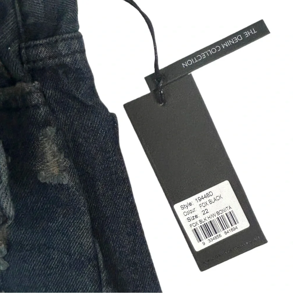 ONE Teaspoon Fox Black High Waist Bonita Distressed Denim Shorts Size 22 New - Picture 8 of 11